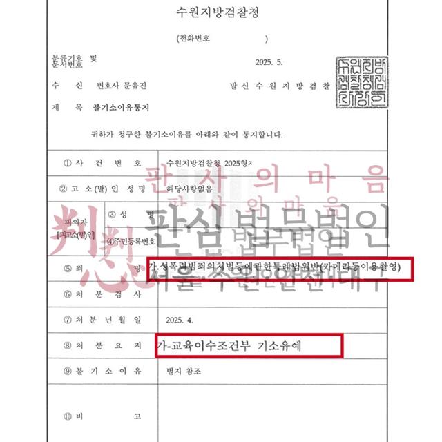 [불기소] 카메라촬영죄 | 지하철에서 몰래카메라 촬영으로 적발된 대학생 사건, 불기소